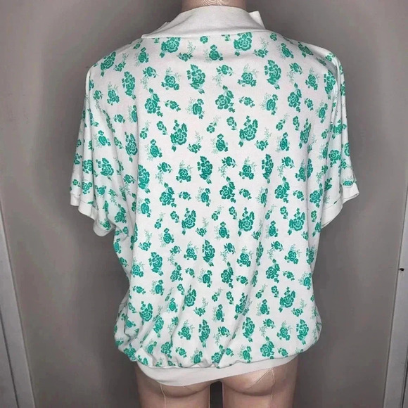 Vintage 1980's Chicory Womens Floral Green and White Top Size Large - Picture 4 of 6